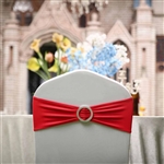 5"x14" Red Spandex Stretch Chair Sash with Silver Diamond Ring Slide Buckle - 5-Pack