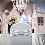 5"x14" White Spandex Stretch Chair Sash with Silver Diamond Ring Slide Buckle - 5-Pack