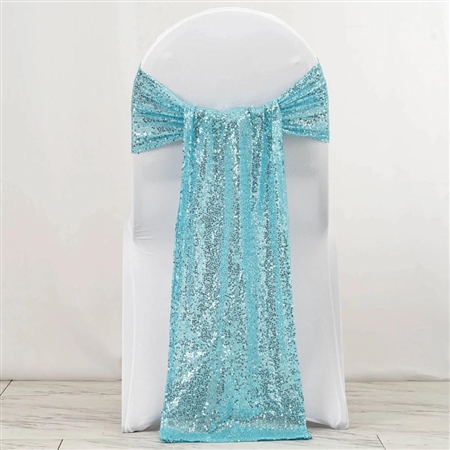 12"x108" Premium Sequin Chair Sashes - 5 Pack - Serenity Blue