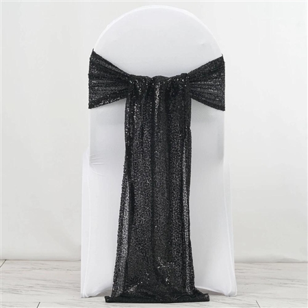 12"x108" Premium Sequin Chair Sashes - 5 Pack - Black