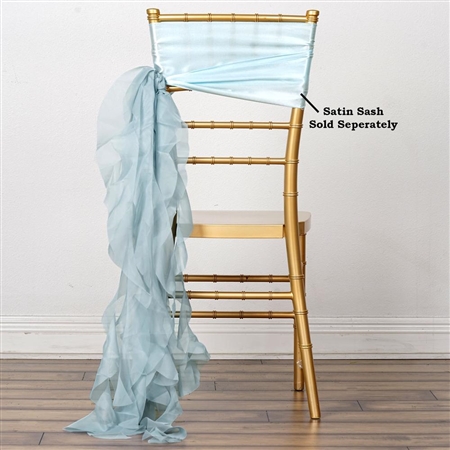 Chiffon Curly Chair Sashes - Ice Blue