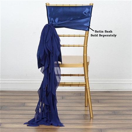 Chiffon Curly Chair Sashes - Navy Blue