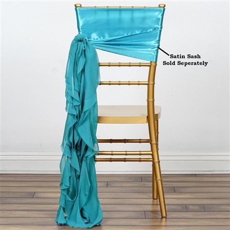Chiffon Curly Chair Sashes - Turquoise