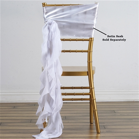 Chiffon Curly Chair Sashes - White