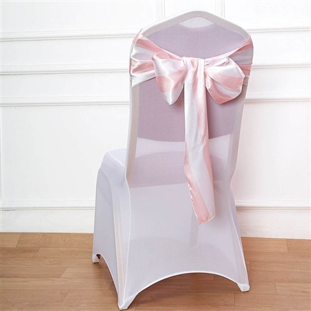 6"x108 " Stripe Satin Chair Sashes - 5 Pack - Blush/Rose Gold & White