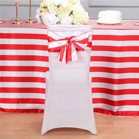 6"x108 " Stripe Satin Chair Sashes - 5 Pack - Red & White