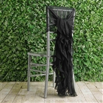 Black Chiffon Hoods With Curly Willow Chiffon Chair Sashes