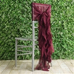 Burgundy Chiffon Hoods With Curly Willow Chiffon Chair Sashes