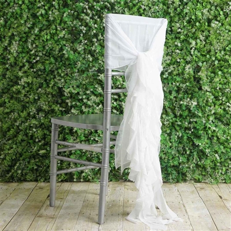 White Chiffon Hoods With Curly Willow Chiffon Chair Sashes