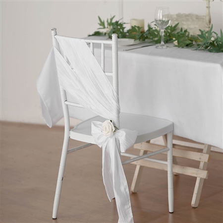 6"x 106" White Accordion Crinkle Taffeta Chair Sashes - 5 Pack
