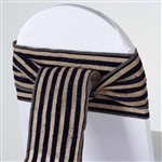 Stripe Rustic Burlap Chair Sash - Natural Tone w/ Navy Blue