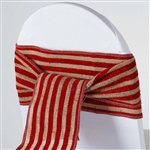 Stripe Rustic Burlap Chair Sash - Natural Tone w/ Red