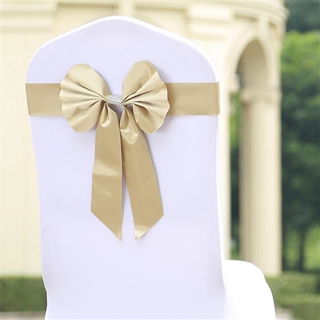 Champagne Satin & Faux Leather Reversible Chair Sashes with Buckle - 5 Pack