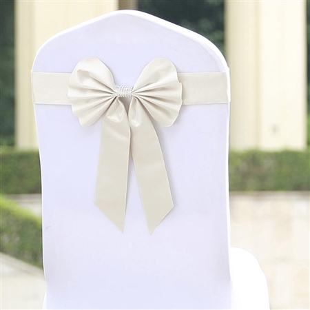 Ivory Satin & Faux Leather Reversible Chair Sashes with Buckle - 5 Pack