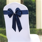 Navy Blue Satin & Faux Leather Reversible Chair Sashes with Buckle - 5 Pack