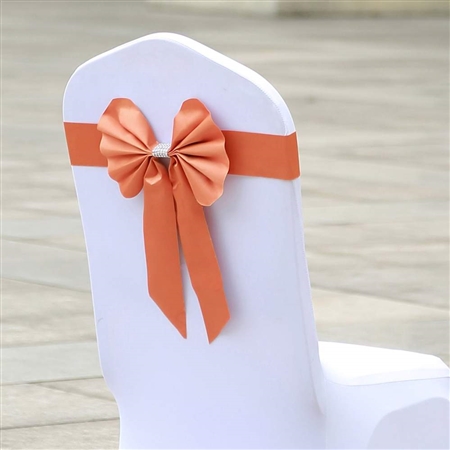 Orange Satin & Faux Leather Reversible Chair Sashes with Buckle - 5 Pack