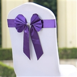 Purple Satin & Faux Leather Reversible Chair Sashes with Buckle - 5 Pack