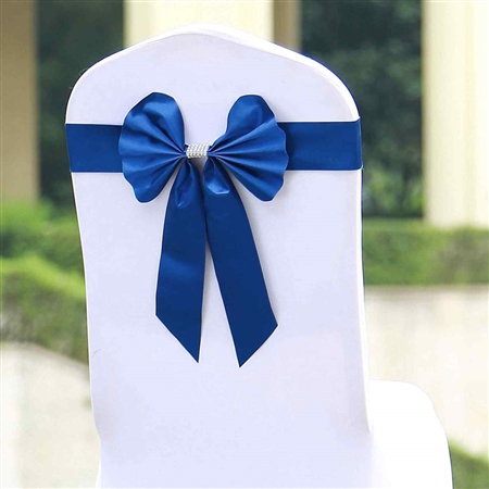 Royal Blue Satin & Faux Leather Reversible Chair Sashes with Buckle - 5 Pack