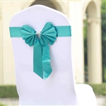 Turquoise Satin & Faux Leather Reversible Chair Sashes with Buckle - 5 Pack