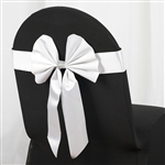 White Satin & Faux Leather Reversible Chair Sashes with Buckle - 5 Pack