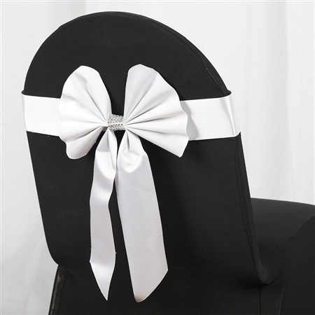 White Satin & Faux Leather Reversible Chair Sashes with Buckle - 5 Pack