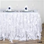 14ft Enchanting Curly Willow Taffeta Table Skirt - White