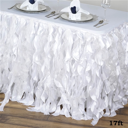 17ft Enchanting Curly Willow Taffeta Table Skirt - White
