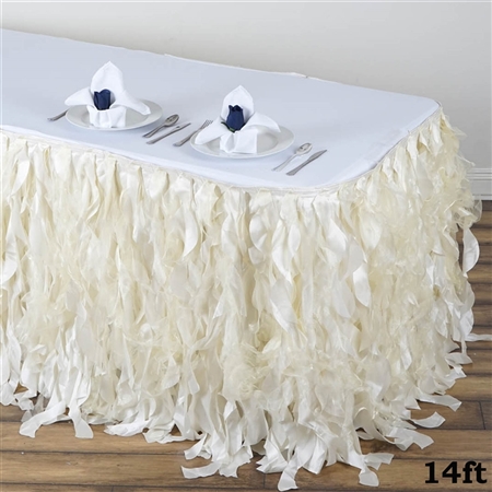 14ft Enchanting Curly Willow Taffeta Table Skirt - Ivory