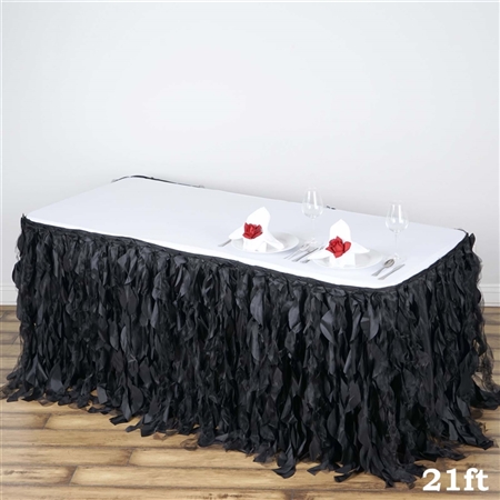 21ft Enchanting Curly Willow Taffeta Table Skirt - Black