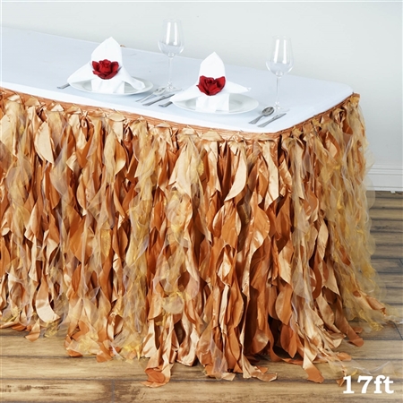 17ft Enchanting Curly Willow Taffeta Table Skirt - Gold