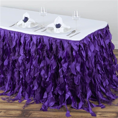 14ft Enchanting Curly Willow Taffeta Table Skirt - Purple