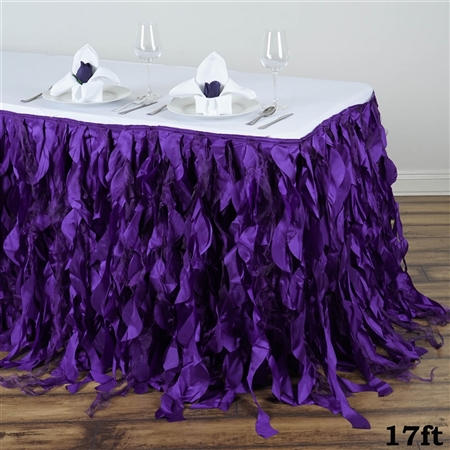 17ft Enchanting Curly Willow Taffeta Table Skirt - Purple