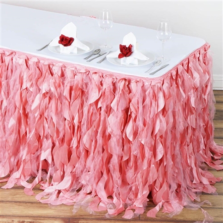 14ft Enchanting Curly Willow Taffeta Table Skirt - Rose Quartz