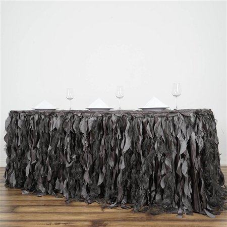 14ft Enchanting Curly Willow Taffeta Table Skirt - Charcoal Gray