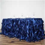 14ft Enchanting Curly Willow Taffeta Table Skirt - Navy Blue
