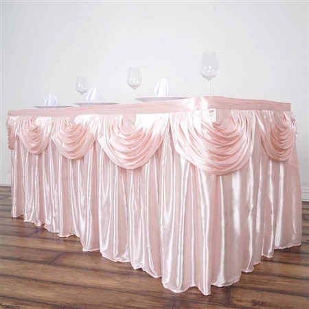Blush Double Drape Table Skirt / Satin - 14ft