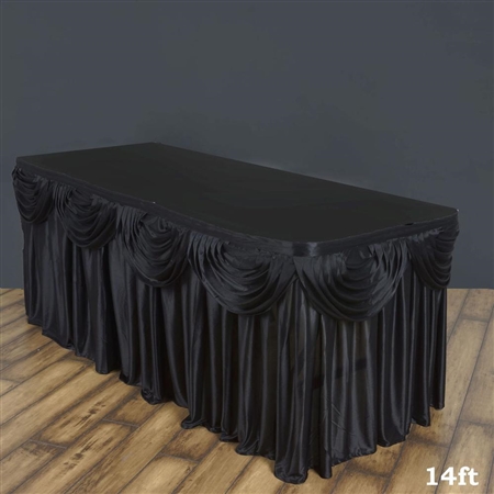 Black Double Drape Table Skirt / Satin - 14ft