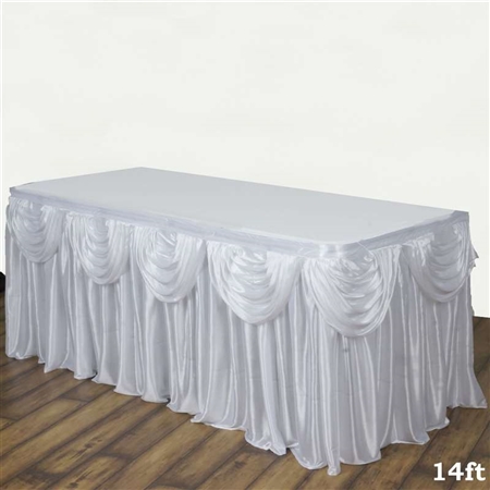 White Double Drape Table Skirt / Satin - 14ft