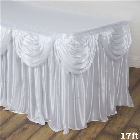 White Double Drape Table Skirt / Satin - 17ft