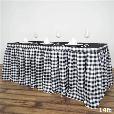 14FT White/Black Checkered Gingham Polyester Table Skirt