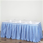 17FT White/Blue Checkered Gingham Polyester Table Skirt