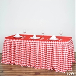 17FT White/Red Checkered Gingham Polyester Table Skirt