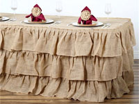 3 Tier Rustic Elegant Ruffled Burlap Table Skirt - 14 Ft