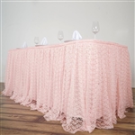 Premium Polyester Lace Wedding Table Skirt - Blush - 14FT
