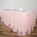 Premium Polyester Lace Wedding Table Skirt - Blush - 21FT