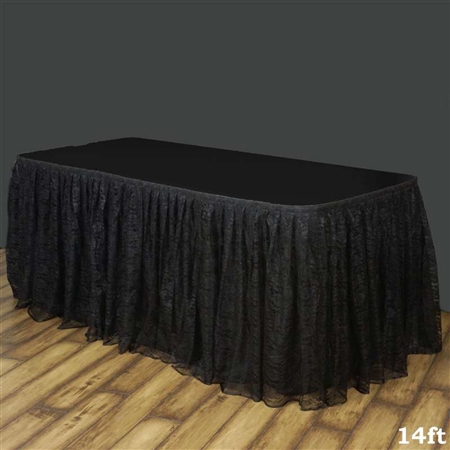 Premium Polyester Lace Wedding Table Skirt - Black - 14FT