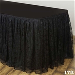 Premium Polyester Lace Wedding Table Skirt - Black - 17FT