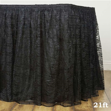 Premium Polyester Lace Wedding Table Skirt - Black - 21FT