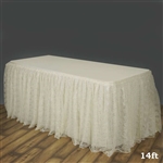 Premium Polyester Lace Wedding Table Skirt - Ivory - 14FT