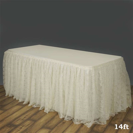 Premium Polyester Lace Wedding Table Skirt - Ivory - 14FT